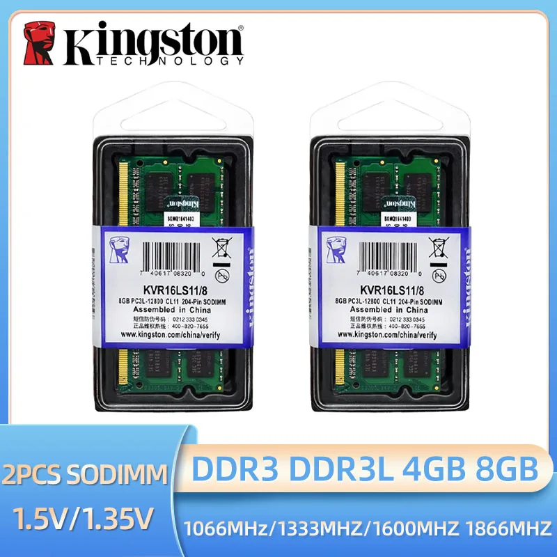 Kingston 2Pcs Laptop Ram Ddr3L Ddr3 8Gb 4Gb 1066 1333 1600 1866Mhz Sodimm Pc3-8500 10600 12800 Notebook Ram Ddr3 Dual Channel
