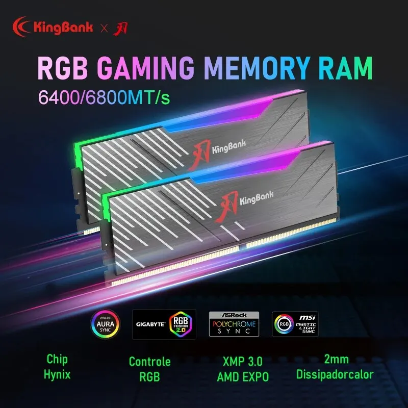 Kingbank Ddr5 Memoria Ram Ddr5 6400Mhz 6800Mhz 32Gb (16Gb X2) 64Gb ( 32Gb X2) Memoria Ram Ddr5 Rgb Xmp3.0 Computer Desktop Fai Da Te