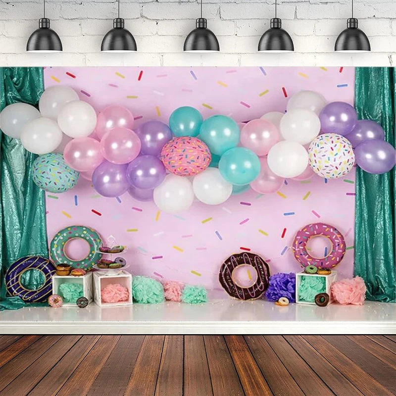 Fondale Fotografico Ciambella Grow Up Balloon Girls Birthday Party Cake Smash Portrait Decor Sfondo Poster Photo Studio Puntelli