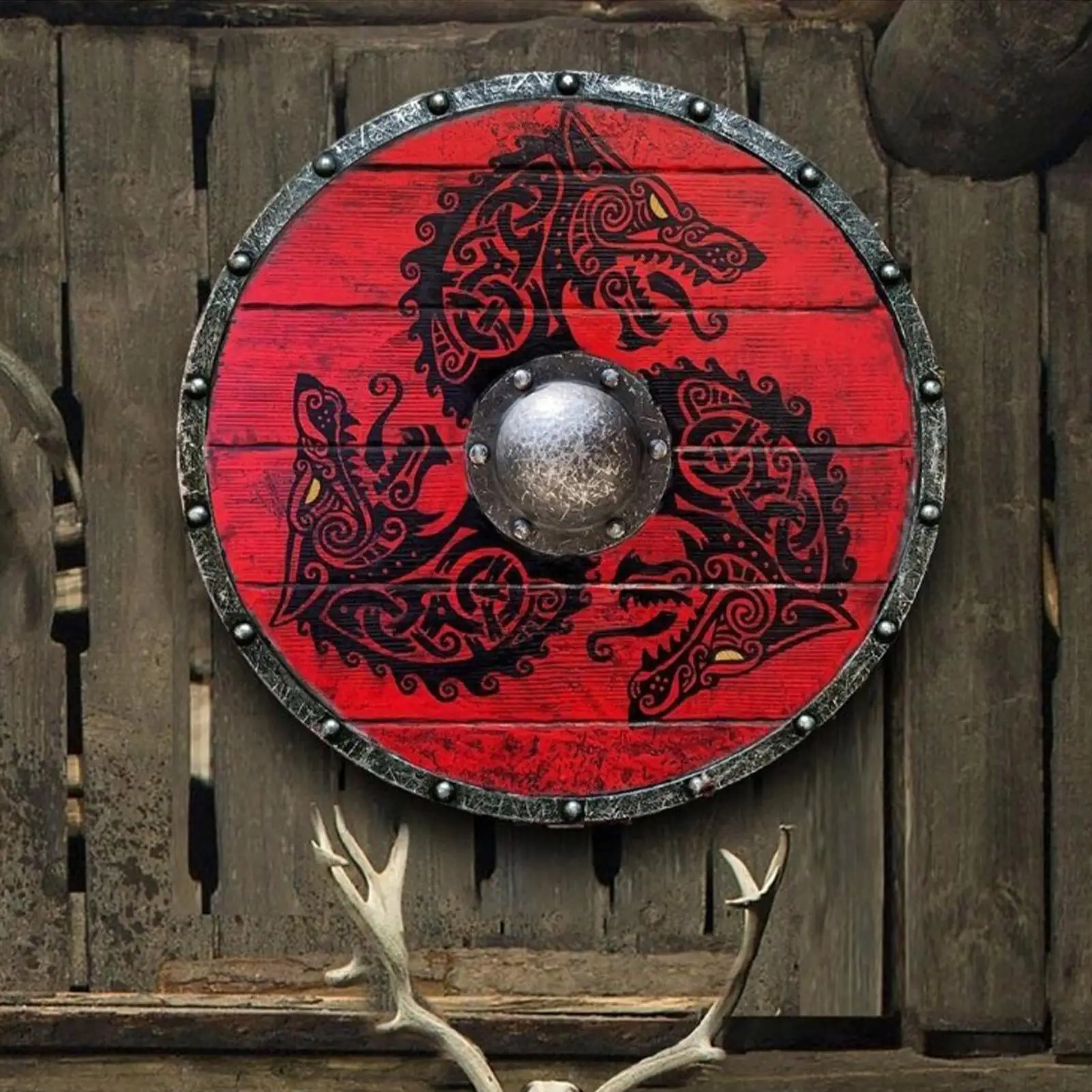 Segno Di Legno Medievale Viking Wolf Warrior Handcrafted Battle Ready Shield Medievale Viking Warrior Shield Wall Hanging Decor