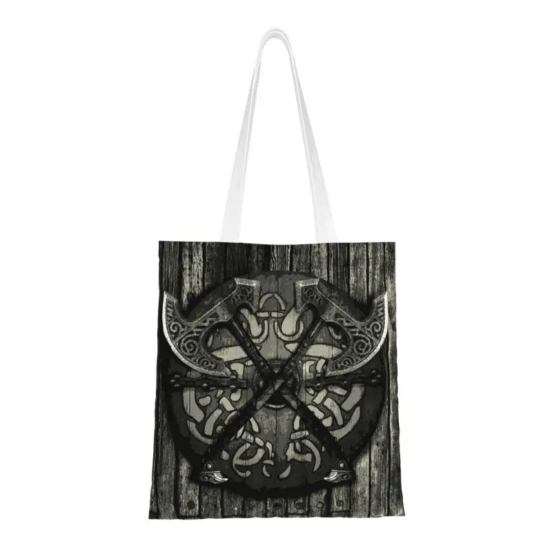 Kawaii Stampato Battle Shield Viking Shopping Tote Bags Riciclaggio Canvas Shoulder Shopper Valhalla Handbag