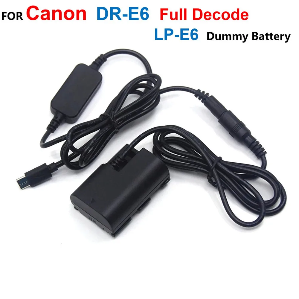 Dr-E6 Lp-E6 Full Decodifica Dummy Battery + Usb C Power Bank Cable Adapter Per Canon Eos 60D 70D 80D 5Ds R 5D Mark Iv Iii 5 D4 5 D3 5 D2