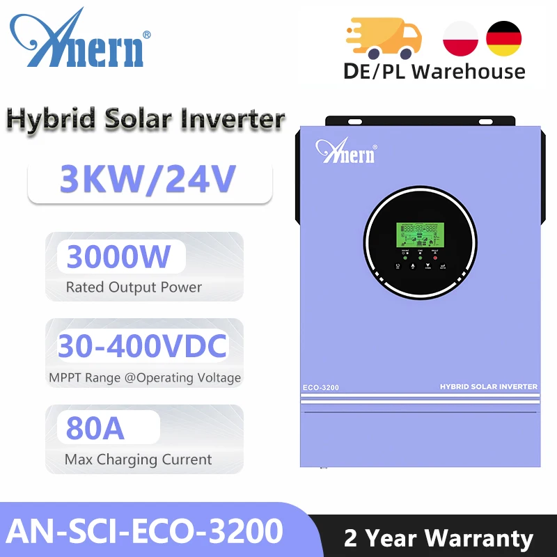 Inverter Solare Ibrido 3000W 3Kw 24V 220V Inverter A Onda Sinusoidale Pura 3Kw Con Controller Per Caricabatterie Solare Mppt 80A