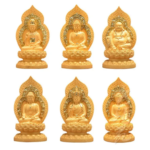 Resina Golden Muslimamida Buddha Shakyamuni Buddha Medicine Guru Buddha Maitreya Artigianato Decorazione Della Casa Forniture Tempio