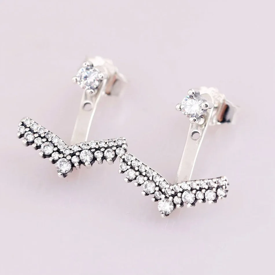 Princess Wish Crystal Stud Earring For Women Autentico S925 Gioielli In Argento Sterling Lady Girl Birthday Gift