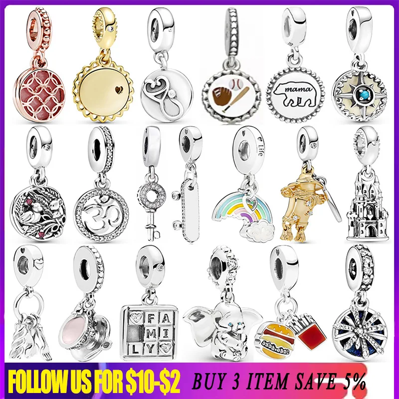 Auguri Fuochi D'Artificio Charm Ciondola 925 Sterling Silver Bear Rainbow Skate Elephant Crown Charms Ciondolo Fit Pandora Bracciale Gioielli