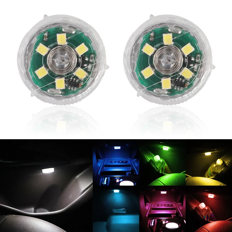 2Pcs Car Interior Touch Switch Light 6Led Mini Roof Reading Bulb Soffitto Dome Trunk Bracciolo Box Car Interior Light Lampada Ambientale
