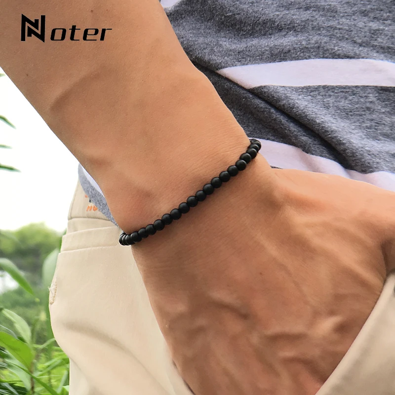 Noter Natural Matte Bracciale Stone Men 4Mm 6Mm 8Mm 10Mm 12Mm Round Onyx Beaded Braslet Accessori Maschili Pulseira Marito Regalo