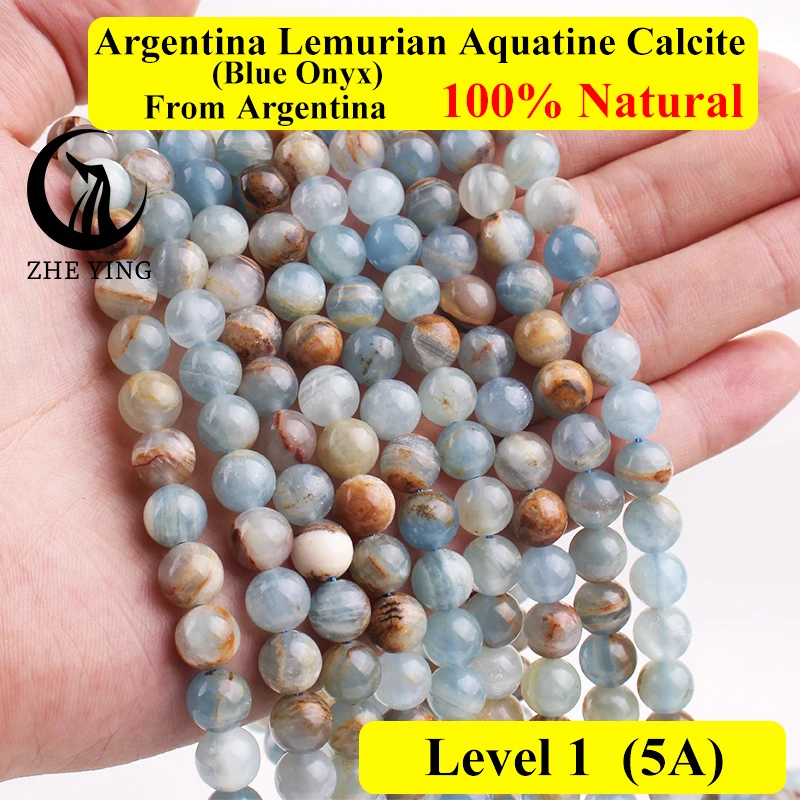 Zhe Ying Rare Natural Argentina Lemurian Aquatina Calcite Aka Blue Onyx Gemstone Aa Smooth Round Beads Per La Creazione Di Gioielli