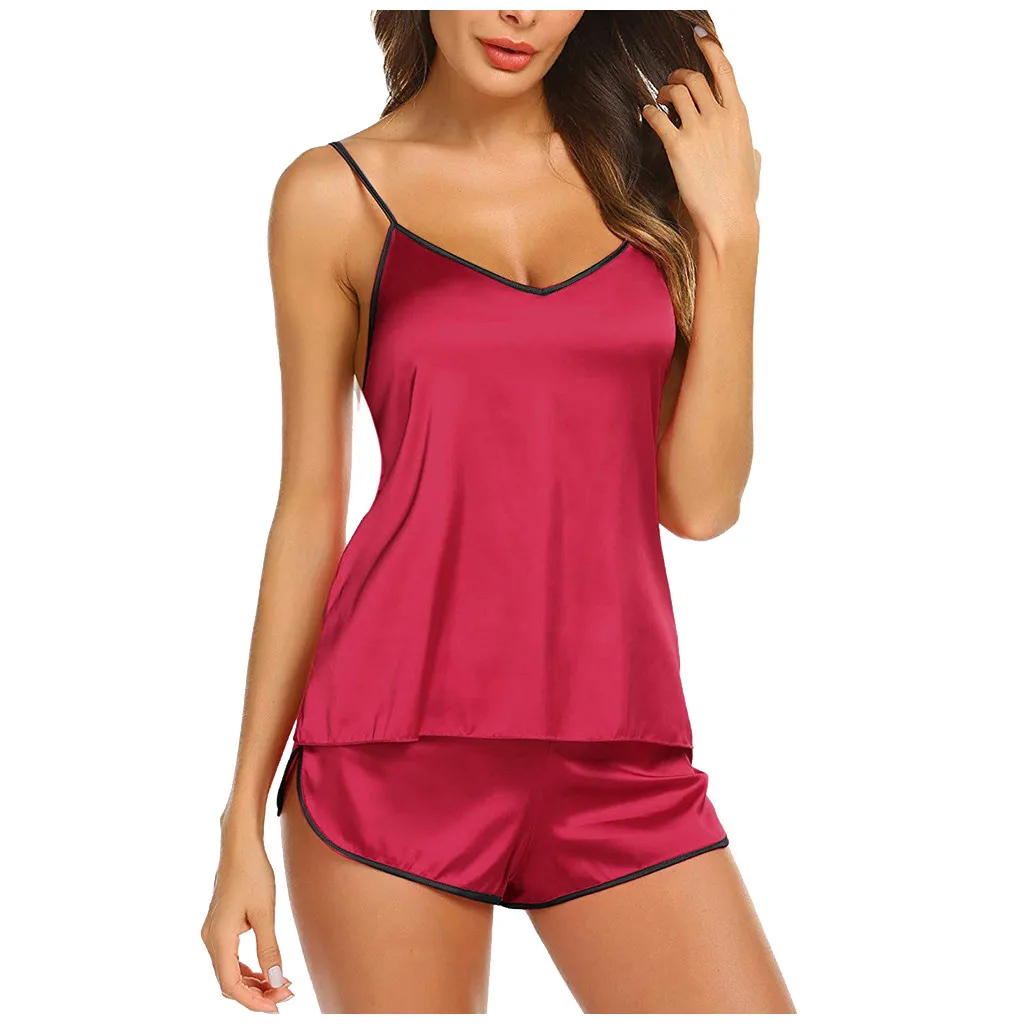 2 Pezzi Pigiama In Raso Intimo Sexy Senza Soluzione Di Continuità Da Donna Pigiama Bretella Pantaloncini Da Notte Lingerie Set Pigiama Per Donna Pigia