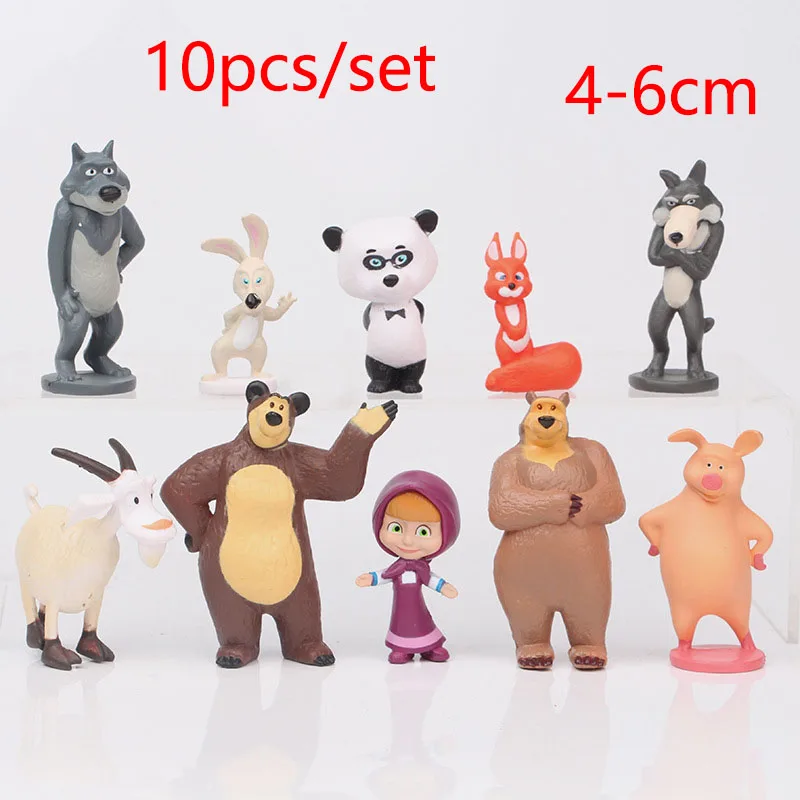 10 Pz/Set Mashas And The Bear Action Figure Toy Anime Doll Model Toys Desk Ornament Bedroom Decor Collection Regalo Di Natale Per Bambini