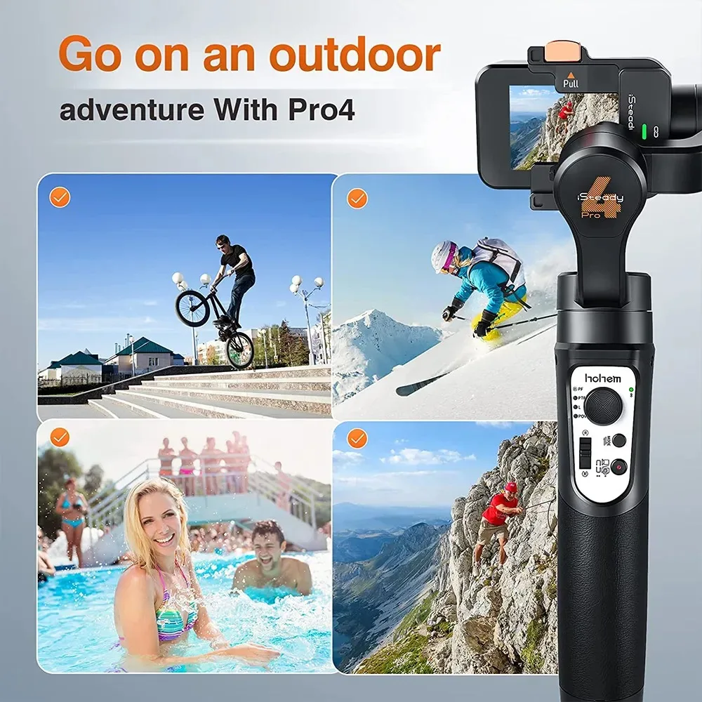 Istady Pro4 Stabilizzatore Cardanico Action Camera A 3 Assi Per Gopro Hero10/9/8/7/6/5 Dji Osmo Action Insta360 Ipx4 Waterproof