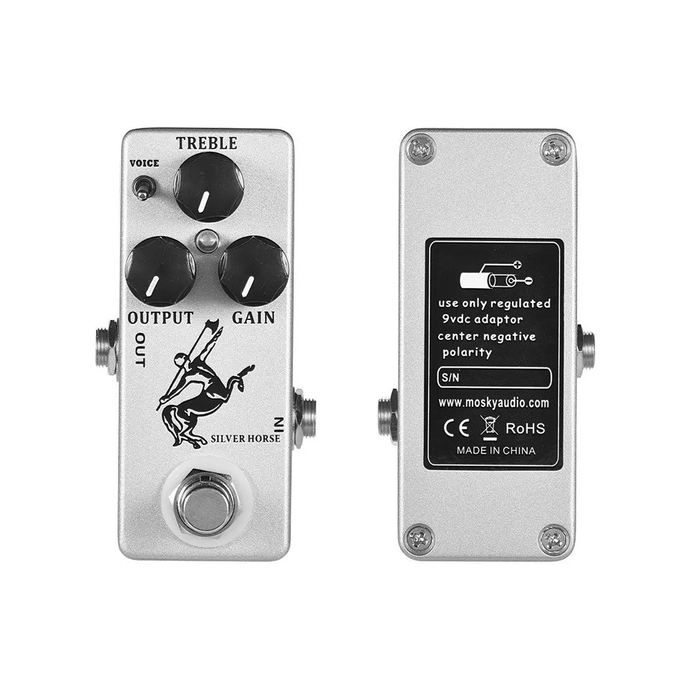 Mosky Silver Horse Guitar Effect Pedal Overdrive Mini Klon Centaur Effect Pedal Overdrive/Boost Horse Volume Reverb Bass Tremolo