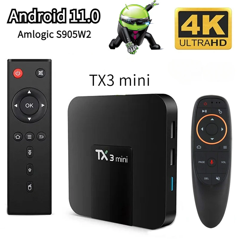 Tx3 Mini Tv Box Android 11.0 Uhd 4K Amlogic S905W 2Gb 16G 4G Wifi Iptv Media Player H. 265 Smart Tv