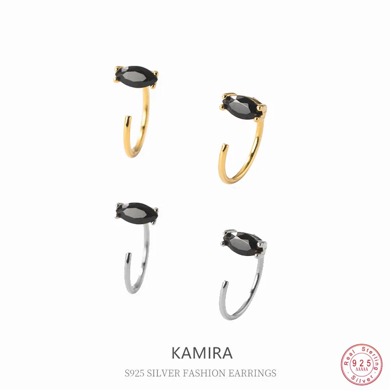 Kamira Real 925 Sterling Silver Unique Fashion Piercing Orecchini A Bottone Con Zirconi Neri Per Le Donne Elegante Glamour Fine Jewellery Gift