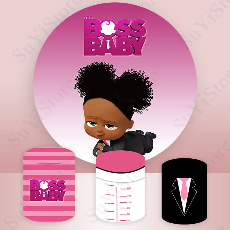 Pink Baby Boss Round Photography Fondale Girls Birthday Baby Shower Circle Photo Background Booth Plinth Covers