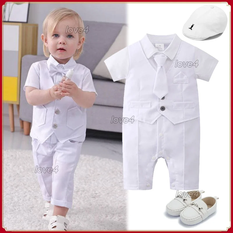 New Born Baby Clothes Set Boss Baby Outfit Pagliaccetto Gilet Cappello Infant Toddler Birthday Wedding Party Ootd Abbigliamento Formale Tute
