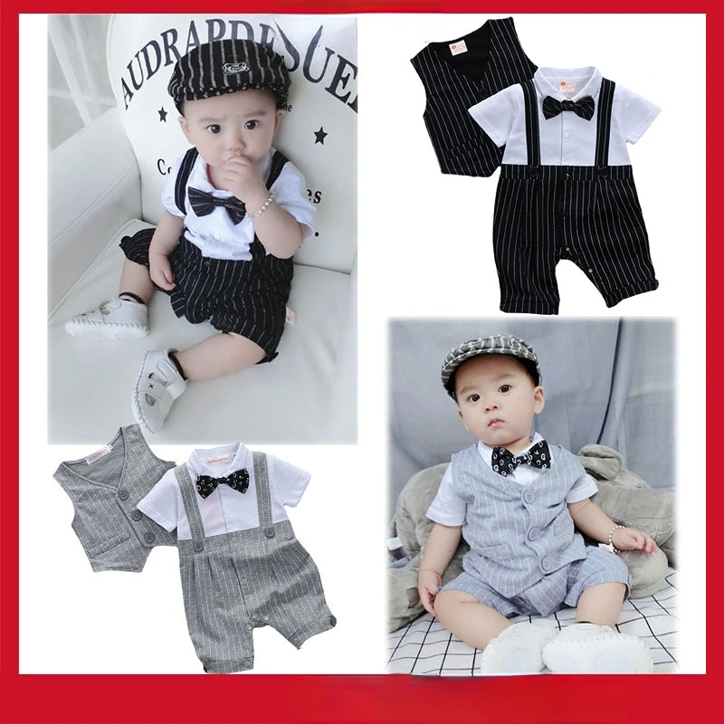 Baby Boss Outfit For Boy Stile Coreano Estate Manica Corta Tuta Pagliaccetti Con Gilet Vestiti Appena Nati Abbigliamento Di Compleanno Gentiluomo