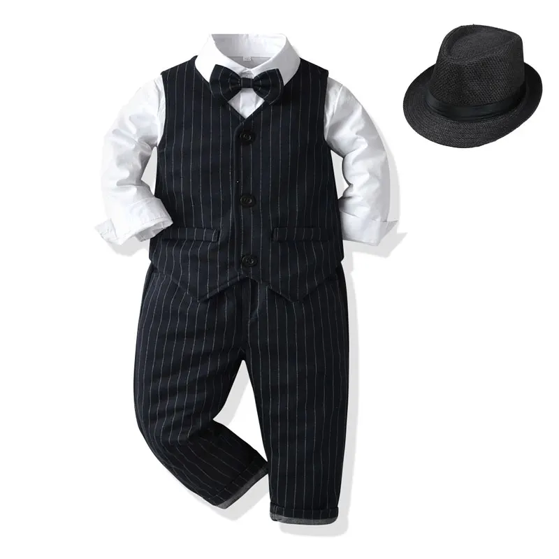 Bambini Ragazzi Vestiti Set 1-7Y Gentleman Abiti Matrimonio Compleanno Polo Top + Gilet + Pantaloni Baby Boss Outfit Performance Dress
