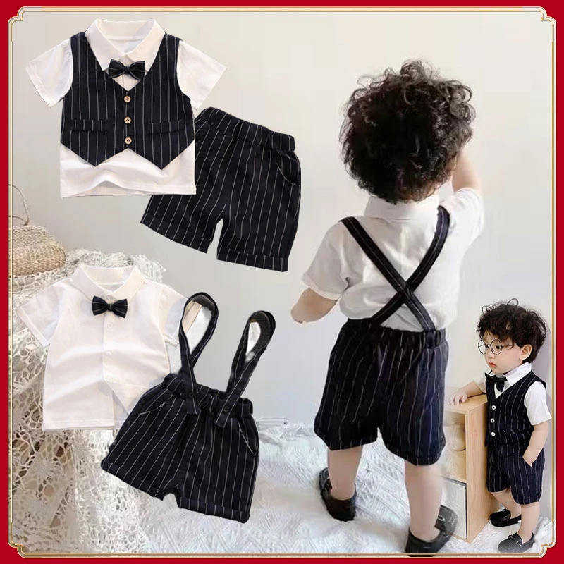 Baby Boss Outfit For Boy 1St Birthday Battesimo Baby Clothes Set Gentleman Outfit Fake Two Pieces Top Kids Boys Toxedo Suit