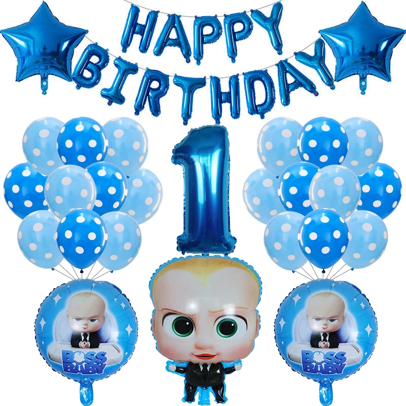39Pcs Palloncini Baby Boss Palloncino In Lattice Blu Little Boy Boss Decorazione Per Feste Di Compleanno Baloon Forniture Primo 1 ° Regalo Di Un Anno