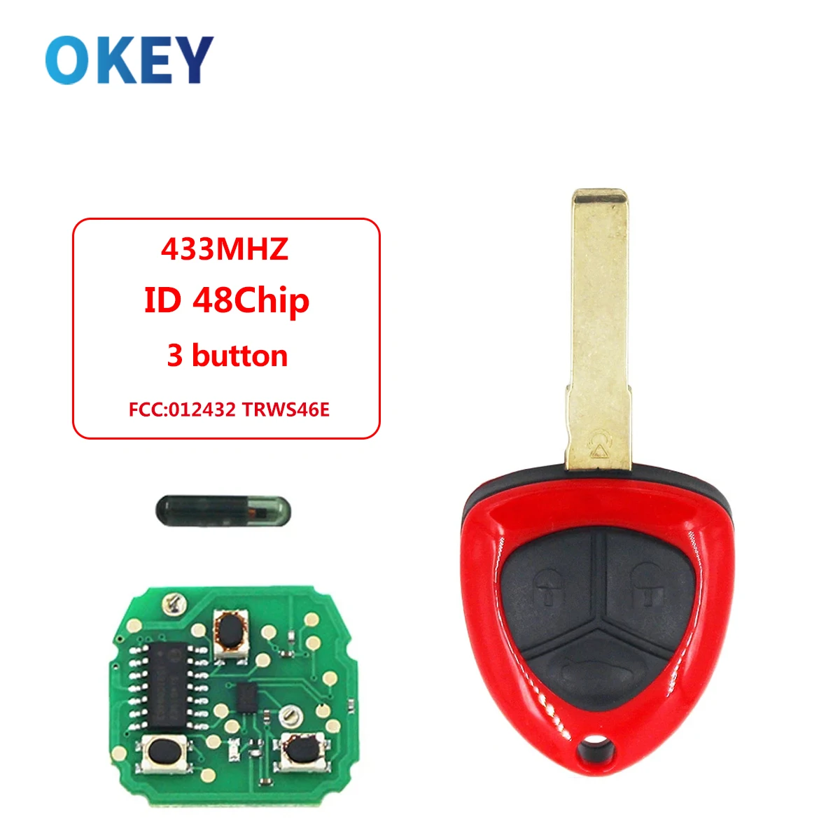 Okey Remote Car Key Fob 3 Button 433Mhz Id48 Per Ferrari 458 Italia 2009-2014 F430 2005-2009 Fccid: 012432 Trws46E