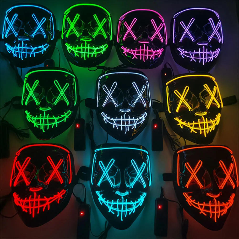 Halloween Glow Mask Black V Blood Terror Led Mask Ghostly Face Al Fluorescenza Masque Masquerade Masks