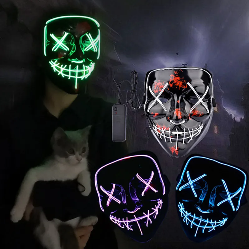 Maschera Di Halloween Led Maske Light Up Party Masks Neon Maska Cosplay Mascara Horror Mascarillas Glow In Dark Masque V Per Vendetta