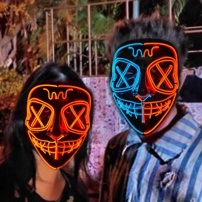 1Pc Spaventoso Halloween Colplay Mask Led Light Up Purge Mask Masquerade Led Face Masks Per Halloween Decor Glowing In Dark