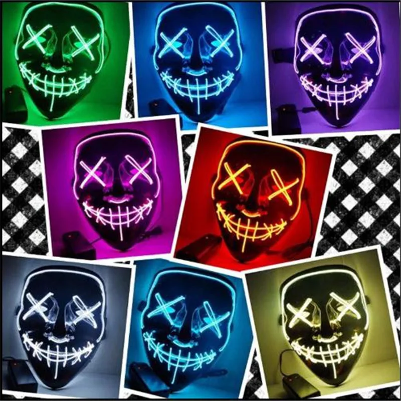 Newhalloween Mask Led Mask Light Up Party Mask Neon Mask Cosplay Mascara Horror Mascarillas Glow In Dark Masque V Per Vendetta