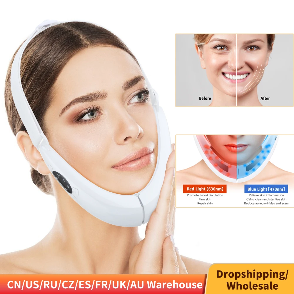 Face Lifter V-Line Up Face Lifting Belt 5 Modalità Led Photon Therapy Face Slimming Vibration Massager Microcurrent V Face Massager