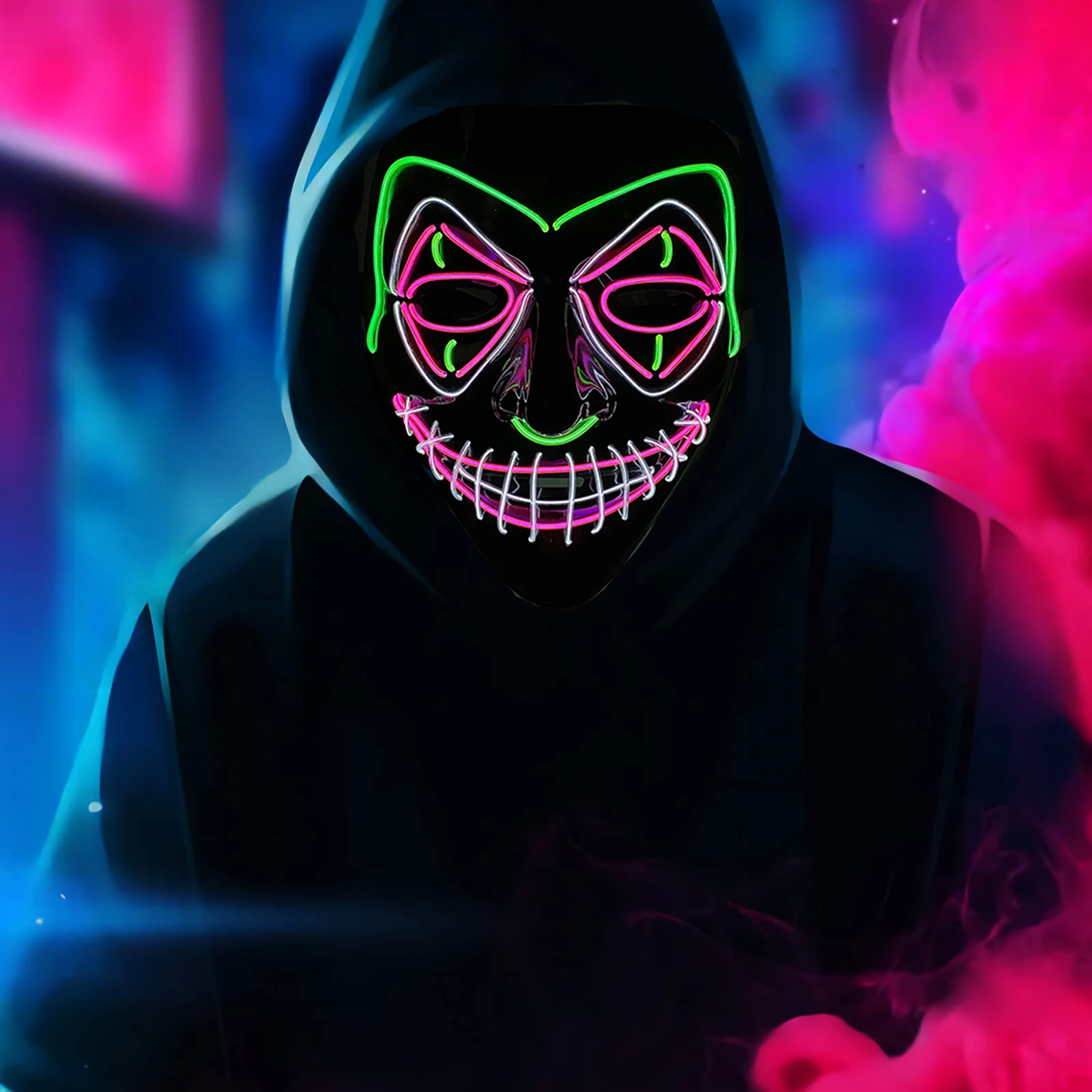 Nuovo Arrivo Neon Led A Forma Di V Blood Joker Mask Purge Mask Cosplay Clown Face Sparkling On The Halloween Carnival Show