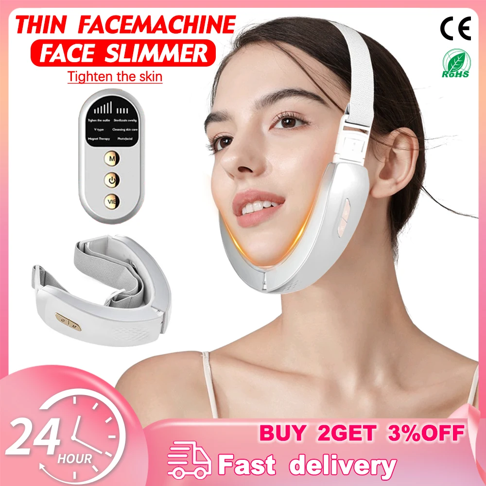 V Line Up Face Lifting Ems Massager Double Chin Machine Cintura Riscaldante Red Blue Led Photon Therapy Serraggio Vibrazione Dimagrante