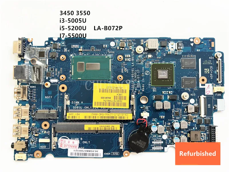 Ricondizionato Zal50/51/60/61 3450 3550 La-B072P I3 I5 I7 Cpu Per Scheda Madre Del Notebook Portatile Dell Latitude Series