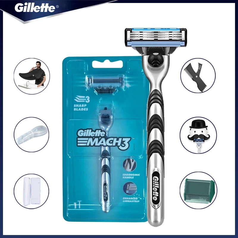 Gillette Mach 3 Razor For Men 3 Strati Blades Face Hair Removal Shaver Rasoio Da Uomo 1 Manico Per Rasoio E 1 Set Di Ricarica Per Lama