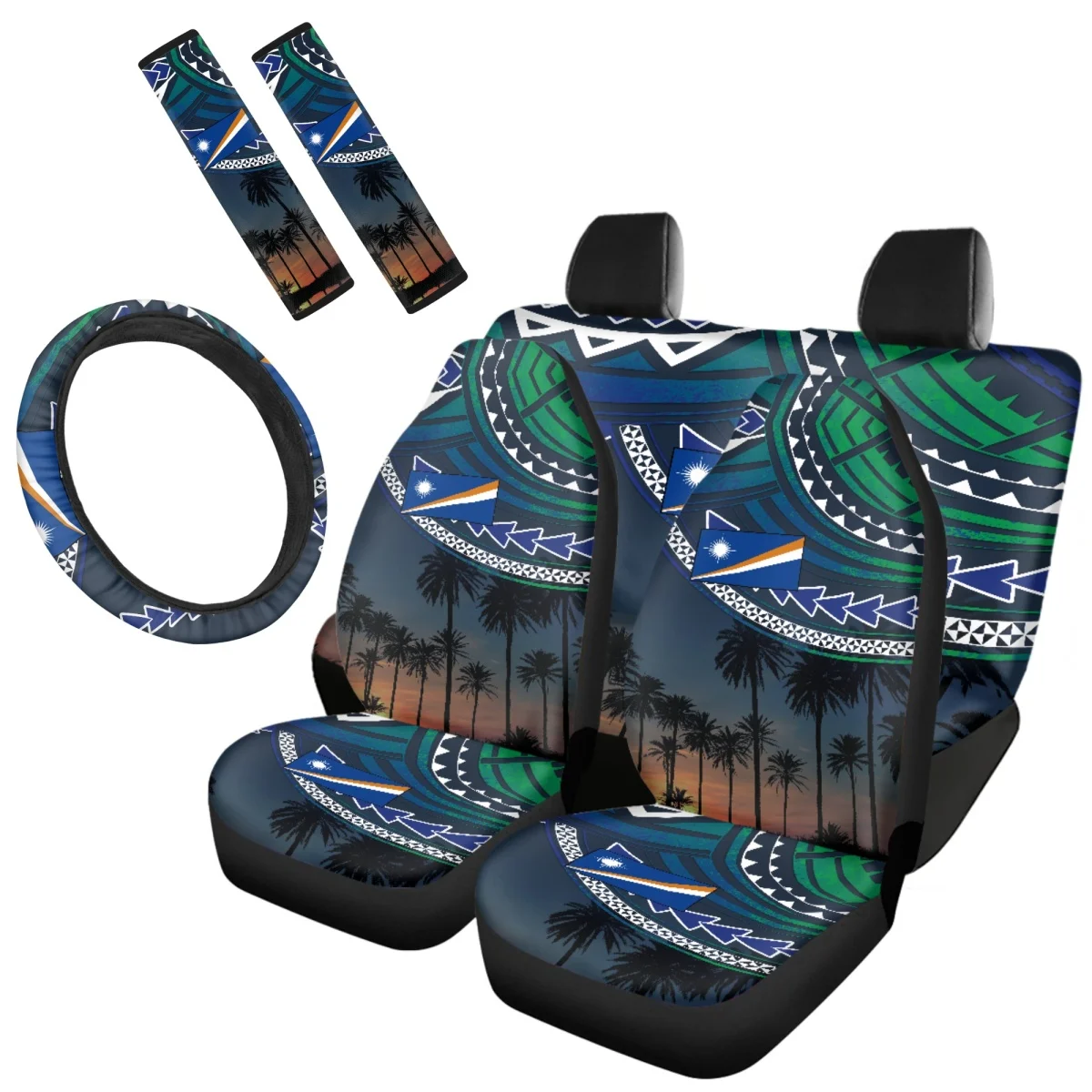 Tropical Plants Polinesia Marshall Country Print Set Coprisedile Anteriore Posteriore Automatico Antiscivolo Lavabile Per Accessori Auto Donna Uomo