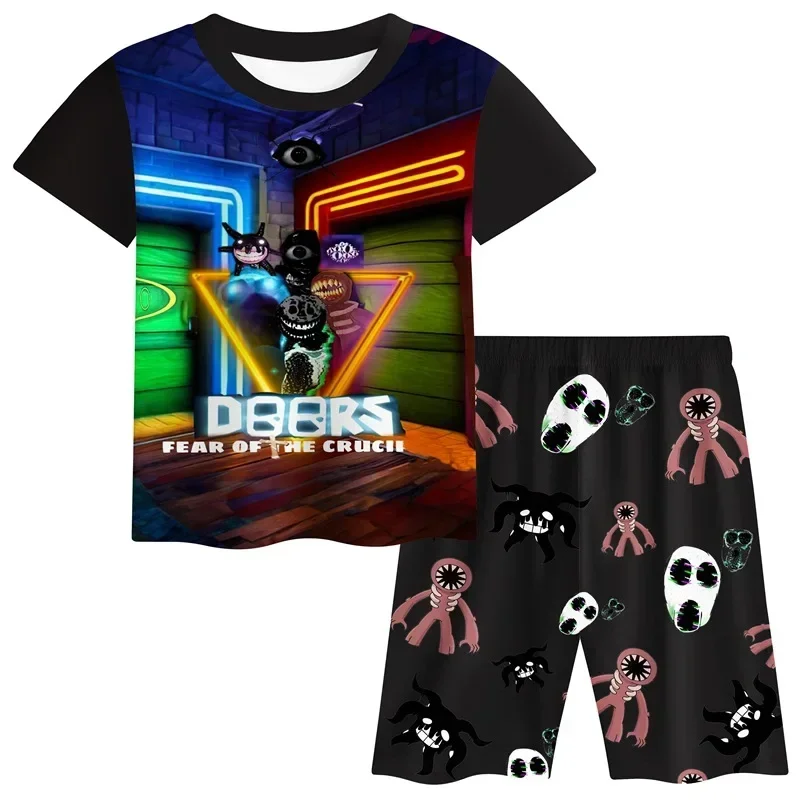 2024 New Style Doors Roblox Figure Abbigliamento Per Bambini Halloween Boys Manica Corta Pigiama Shorts Set Miglior Regalo