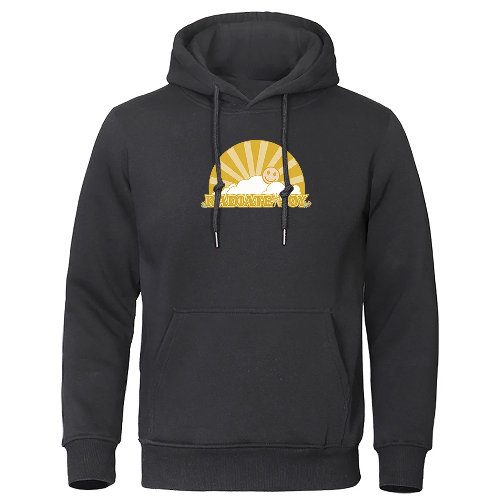 Radiate Joy Like Sunshine Print Felpa Con Cappuccio Da Uomo Fashion Pocket Felpa Hip Hop Pullover Allentato Con Cappuccio Casual Fleece Man Clothes