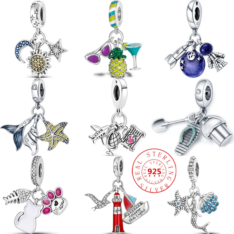 Fit Original Pandora Charm Bracciale Gioielli Fai Da Te 925 Silver Stars Moon Sun Astronaut Rocket Airplane Globe Ciondolo Perline Delicate