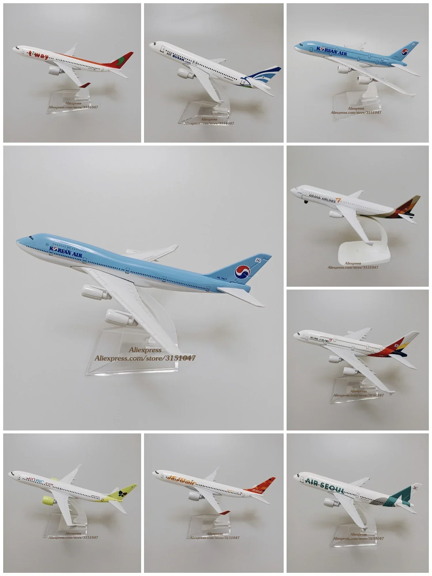 16Cm Coreano Boeing B747 Airbus A380 Jeju Jin Tway Boeing B737 Seoul Pusan Asiana Airbus A320 A380 Diecast Aereo Modello
