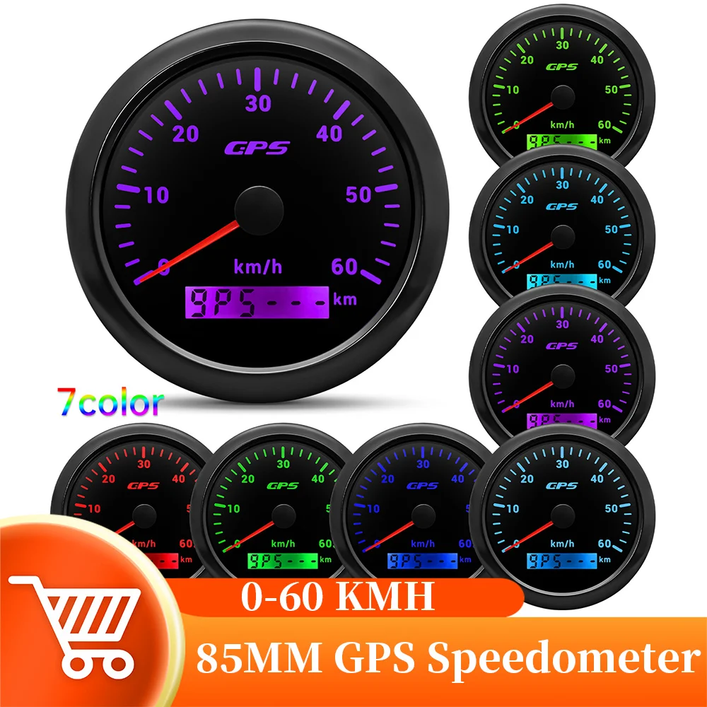 85Mm Marine Gps Speedomete Gauge 60Kmh Con Antenna Gps 7 Colori Retroilluminazione Contachilometri Di Velocità Per Barca Auto Truck Rv Camper 12/24V