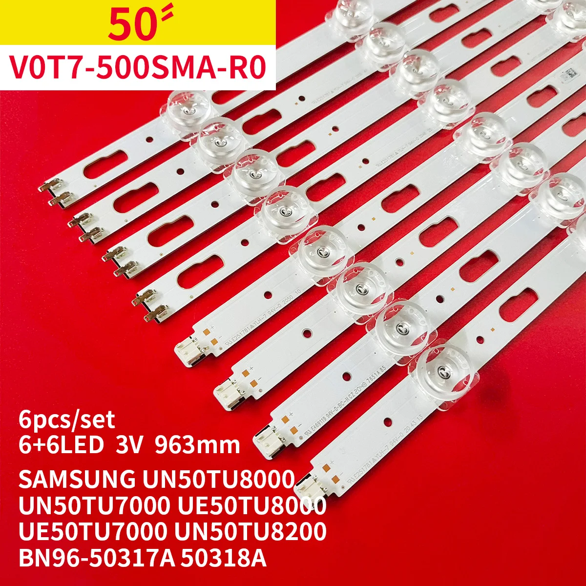 Striscia Di Retroilluminazione A Led 12 Lampade Per Samsung 50 "Tv V0T7-500Sma-R0 Bn96-50317A 50318A Ue50Tu8000 Ue50Tu7000 Un50Tu8200