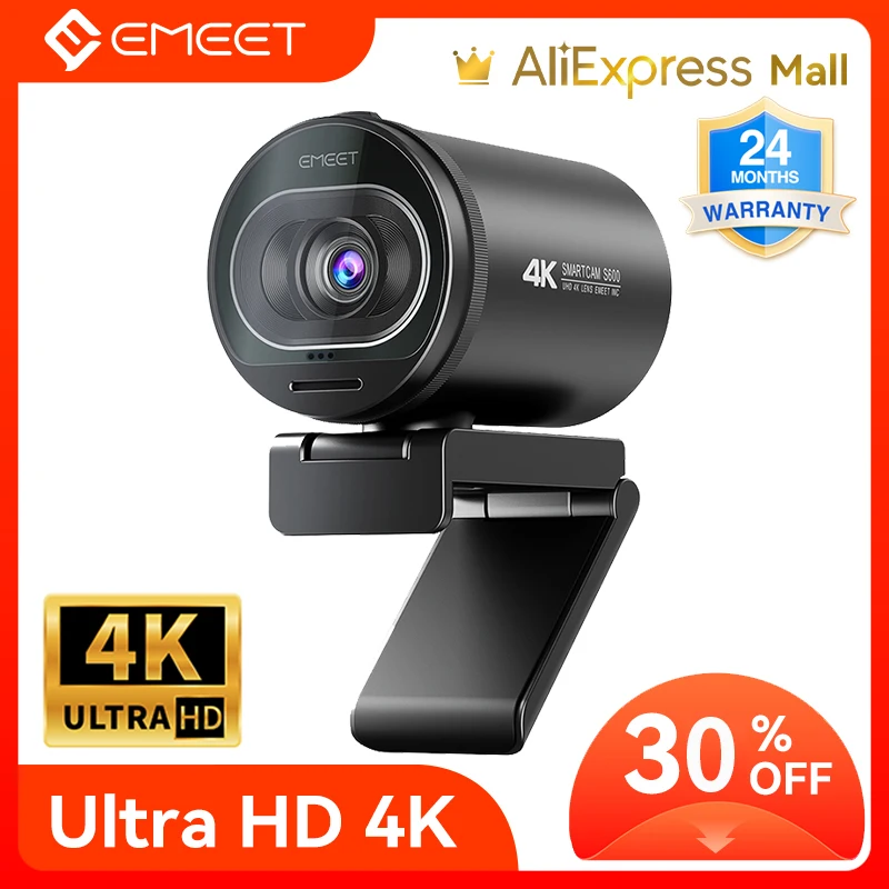 Webcam 4K Hd Usb Web Camera 1080P 60Fps Tof Autofocus Streaming Camera Emet S600 Con Microfoni Per Videochiamate/Zoom/Skype/Teams
