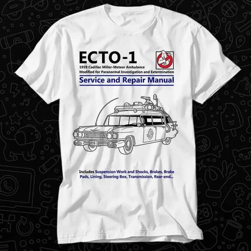 Ecto-1 Ghostbuster Ambulanza Servizio Auto E Riparazione Maglietta Manuale 486
