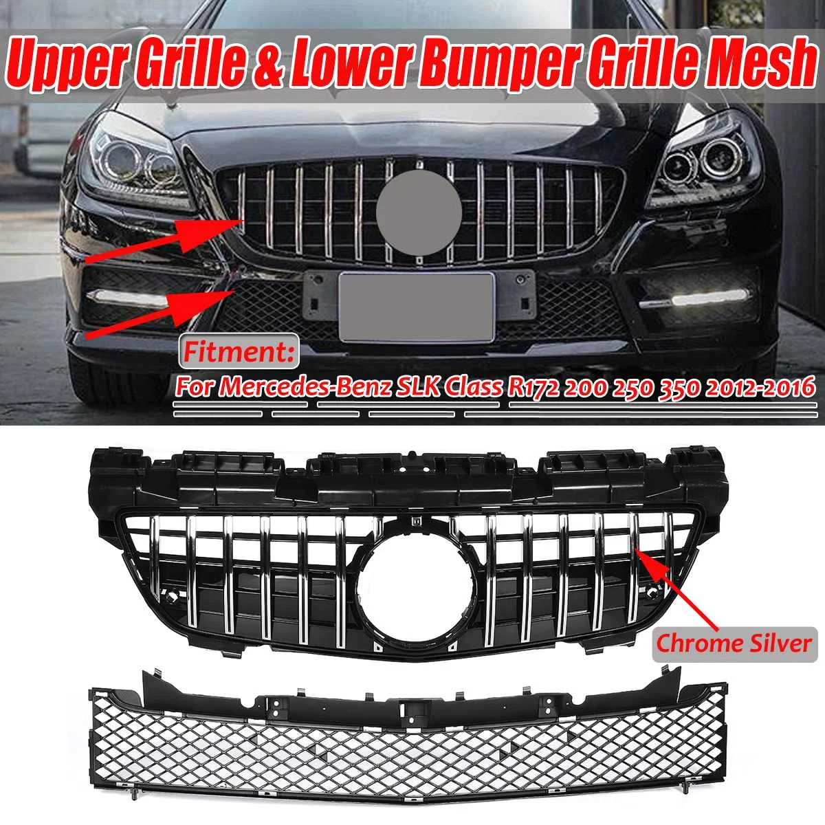 Gt Style Griglia Anteriore Racing Paraurti Griglia Cofano Maglia Per Mercedes Per Benz Slk R172 200 250 350 2012-2016 Tuning Center Grid