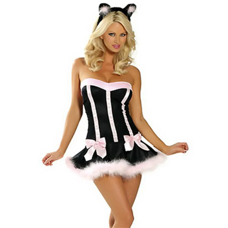 Halloween Cat Girl Costume Cosplay Women Maid Dress Servo Schoolgirl Uniform Nightclub Erotic Role Play Lingerie Esotica Outfit