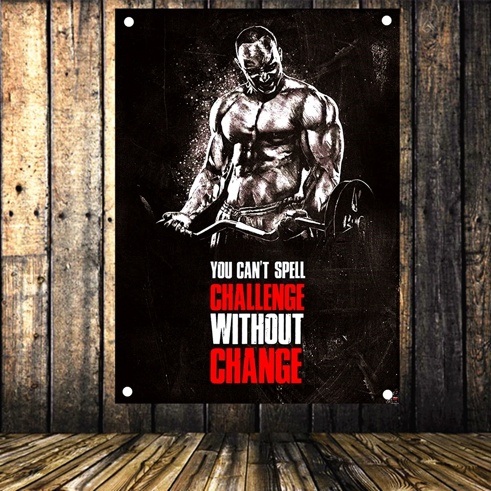 You Can'T Spell Challenge Without Change Exercise Fitness Banner Flag Bodybuilding Sports Inspirational Posters Gym Wall Decor