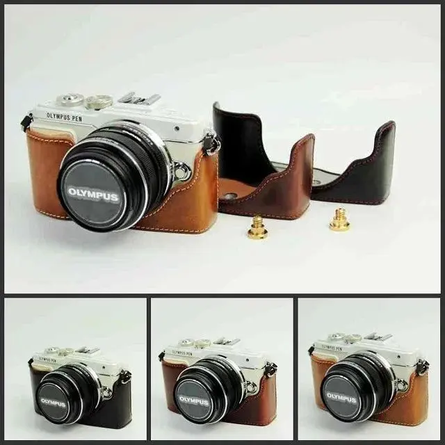 Borsa Per Fotocamera In Pelle Pu Per Olympus Pen Lite E-Pl7 Custodia Per Fotocamera Epl7 Epl8 E-Pl8 Con Batteria Aperta