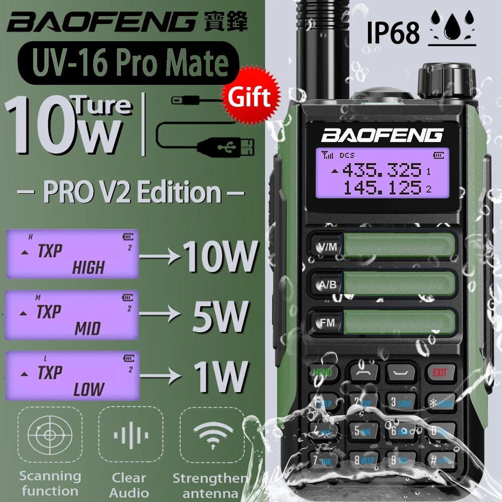 Baofeng Uv-16 Pro Mate V2 10W Walkie Talkie Ad Alta Potenza A Lungo Raggio Impermeabile Uv16 Pro V2 Aggiornamento 5R Max V2 Ricetrasmettitore Radio