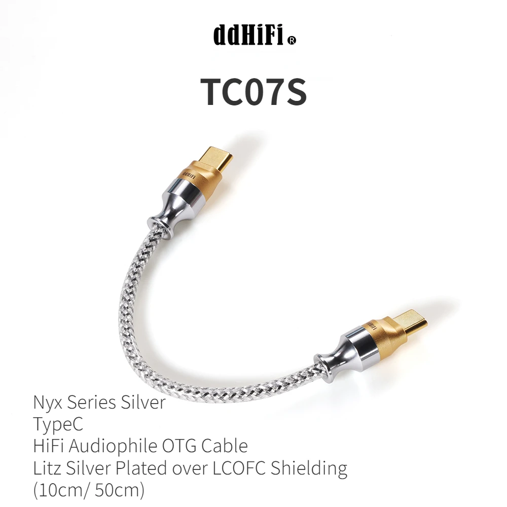 Dd Ddhifi Tc07S Nyx Series Silver Typec Hifi Audiophile Usb Otg Cable Con Schermatura Lcofc Placcata Argento Litz (10Cm/ 50Cm)